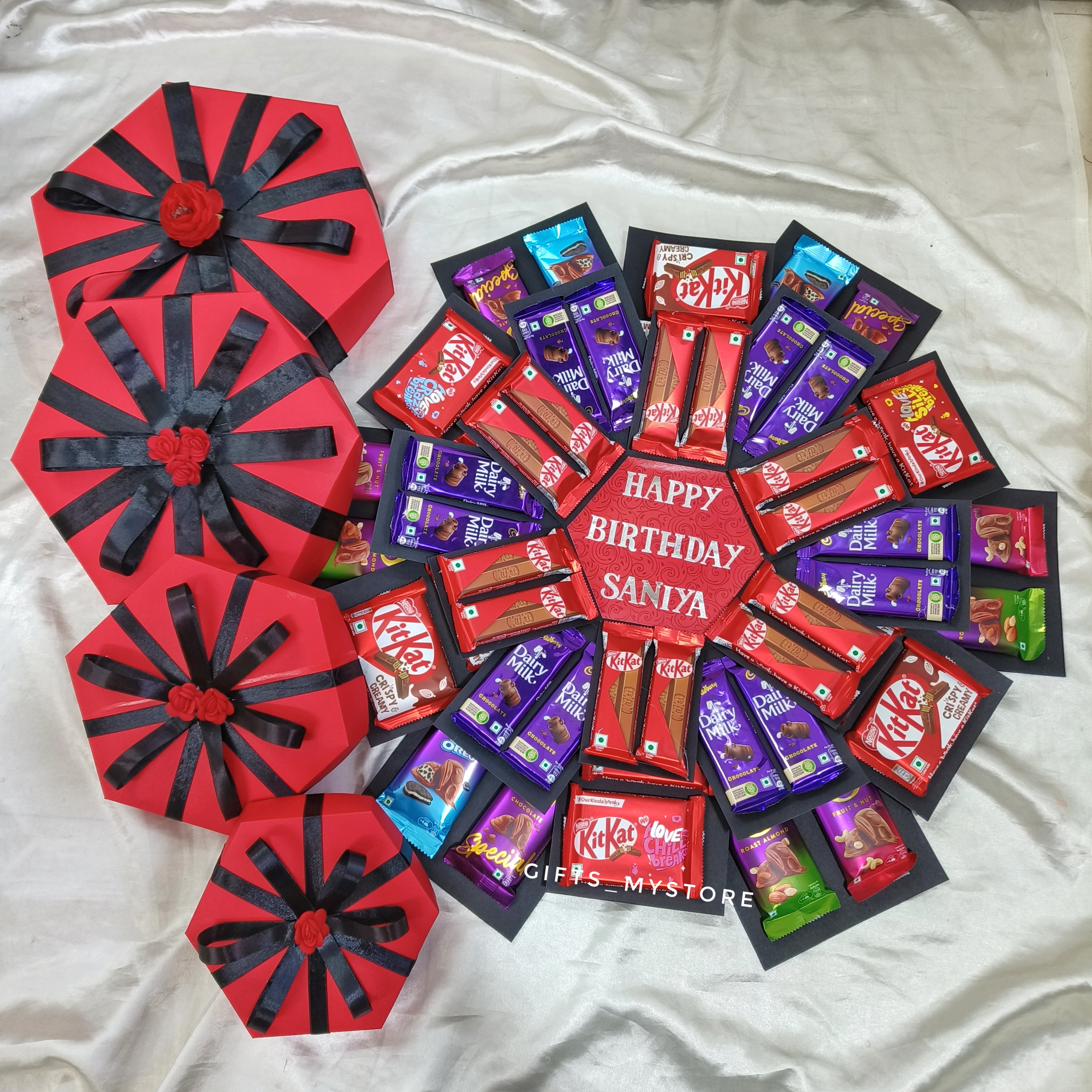 4 LAYER CHOCOLATE EXPLOSION BOX (BIG SIZE)_OPTIONS_DAIRY MILK SILK + KITKAT + DAIRY MILK
